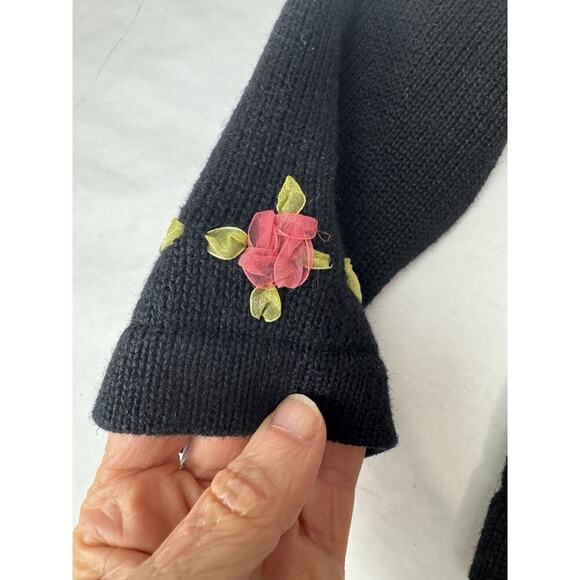 Vintage JACK B QUICK Owl Cardigan black Button Up beaded Sweater Sz S - Picture 6 of 9